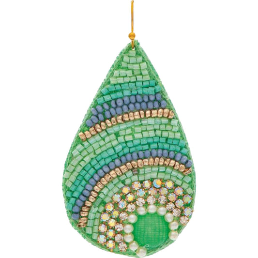 Green Aqua Natural Seed Bead Teardrop Earrings (RJC)