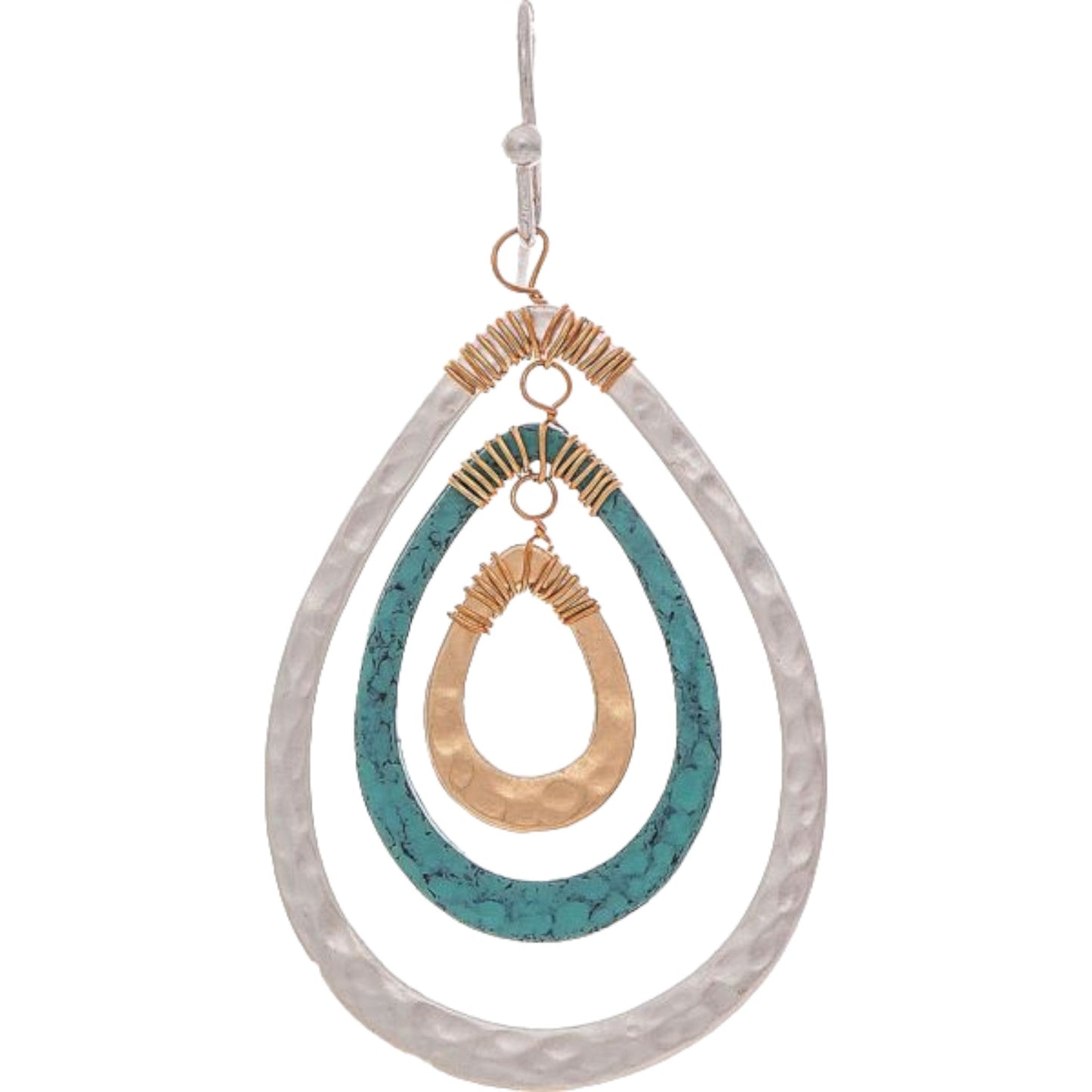 Patina Gold Silver Wire Wrap Teardrop Earrings (RJC)