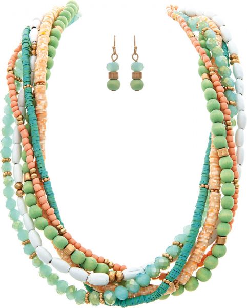 Multi-Strand Greens Necklace Set (RJC)