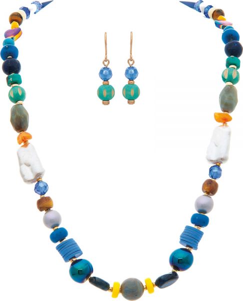 Gold Mixed Up Multicolor Bead Necklace Set (RJC)