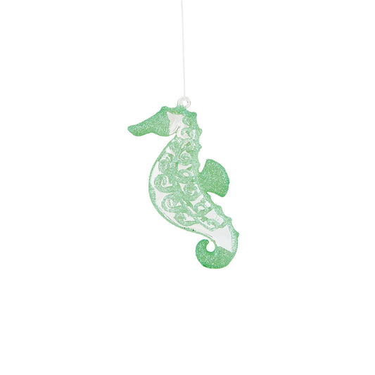 Green Glass Seahorse Ornament (GII)