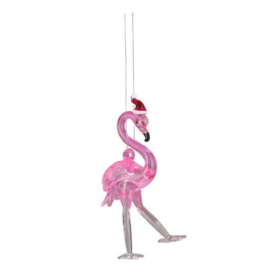 Glass Flamingo w/ Santa Hat Ornament (GII)